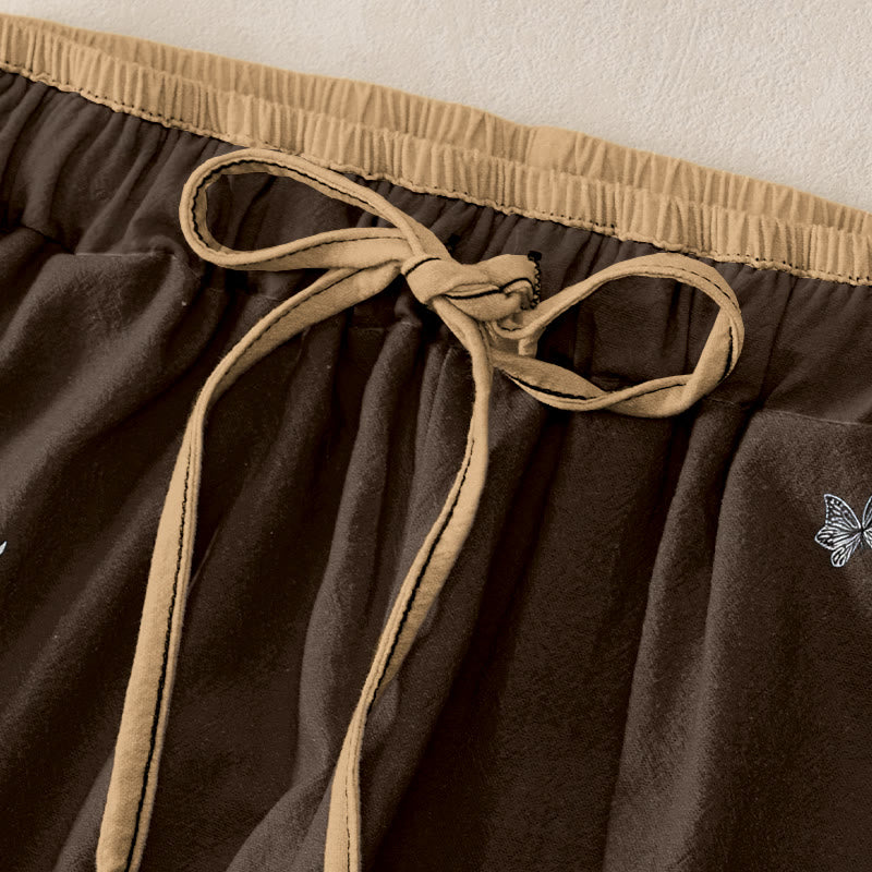 Buddha Stones Pantalon pour femme en pur coton à motif de pétales de fleurs, taille élastique et poches - image 5