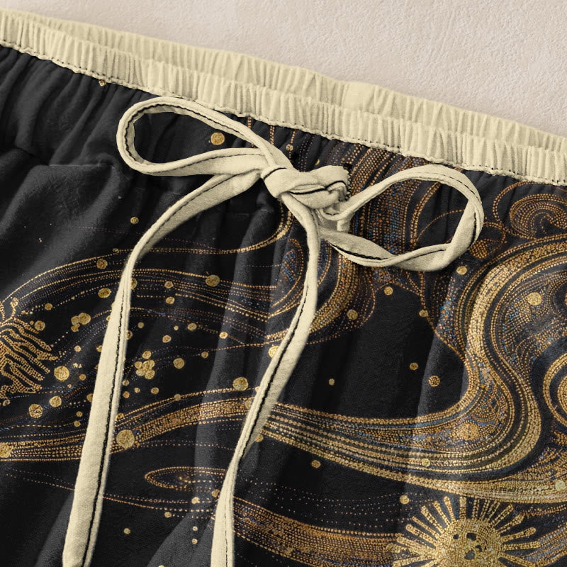 Buddha Stones Pantalon pour femme en pur coton à motif de pétales de fleurs, taille élastique et poches - image 1