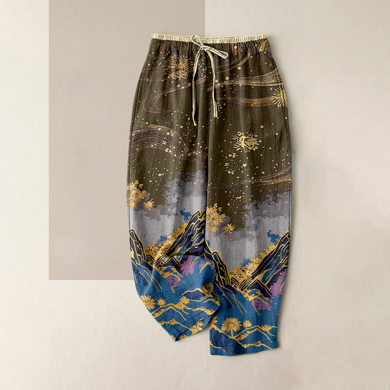 Buddha Stones Pantalon pour femme en pur coton à motif de pétales de fleurs, taille élastique et poches - DarkGoldenrod - US16，UK/AU20，EU48 (3XL) - image 8