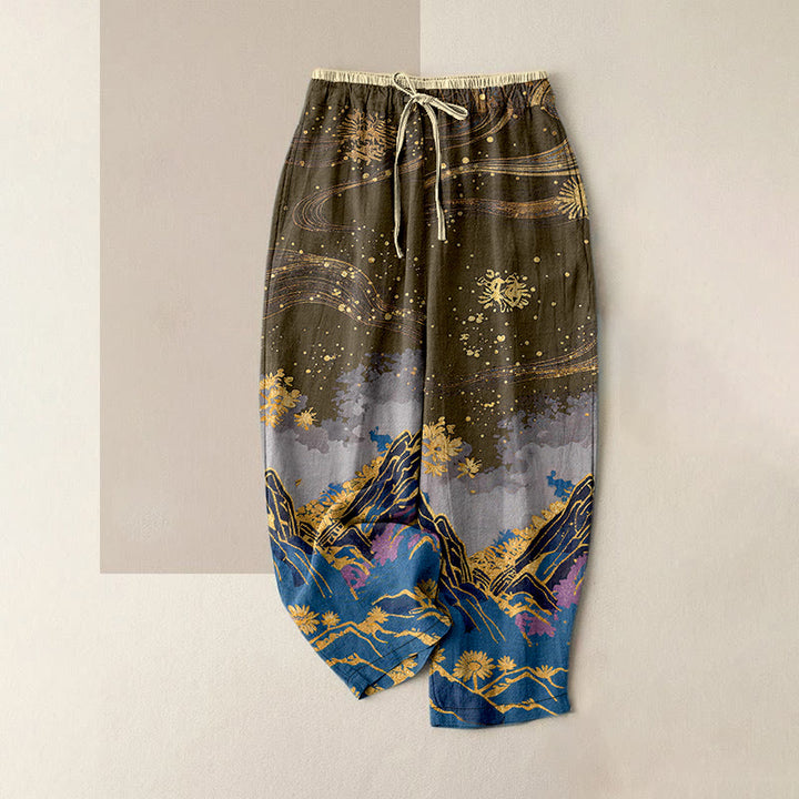 Buddha Stones Pantalon pour femme en pur coton à motif de pétales de fleurs, taille élastique et poches - DarkGoldenrod - US16，UK/AU20，EU48 (3XL) - image 8