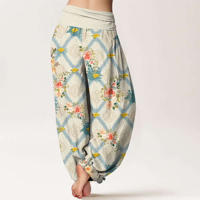 Buddha Stones Pantalon harem à taille élastique pour femme, motif géométrique floral coloré Cotton Rose - image 1