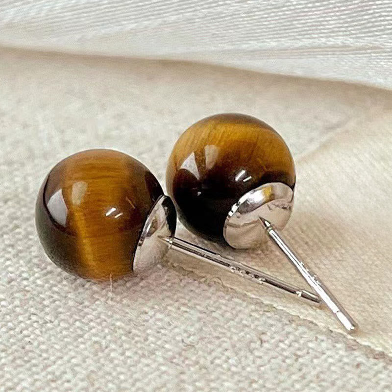 Buddha Stones Boucles d'oreilles puces rondes rétro œil de tigre, style simple, pour la protection - image 1