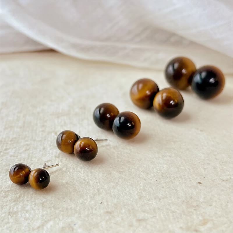 Buddha Stones Boucles d'oreilles puces rondes rétro œil de tigre, style simple, pour la protection - image 9