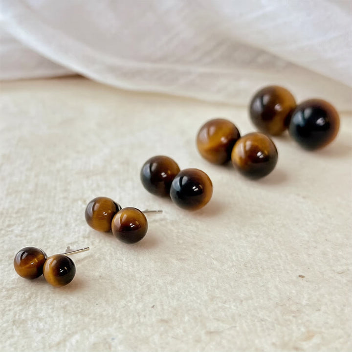 Buddha Stones Boucles d'oreilles puces rondes rétro œil de tigre, style simple, pour la protection - image 9