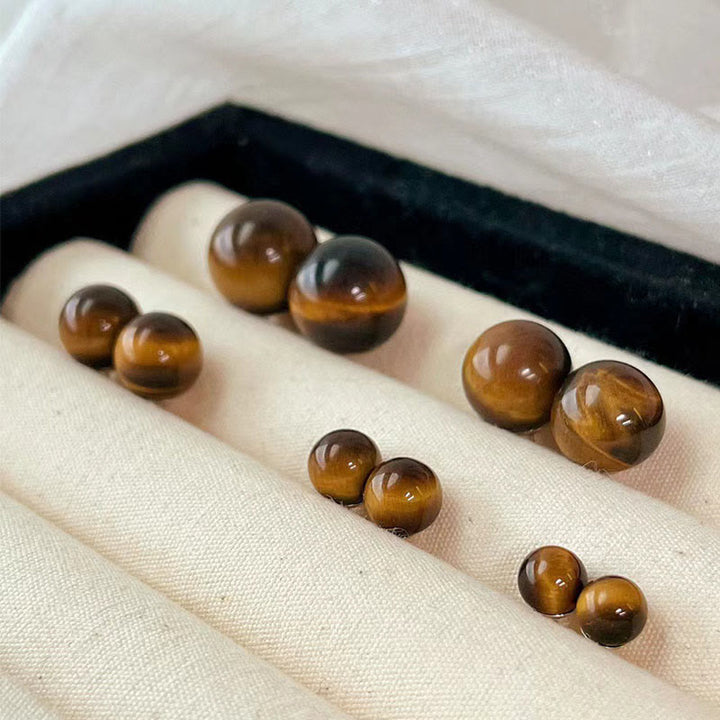 Buddha Stones Boucles d'oreilles puces rondes rétro œil de tigre, style simple, pour la protection - image 8