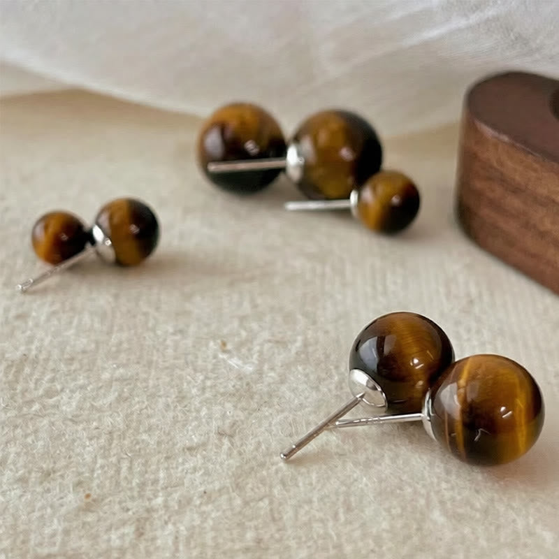 Buddha Stones Boucles d'oreilles puces rondes rétro œil de tigre, style simple, pour la protection - image 5