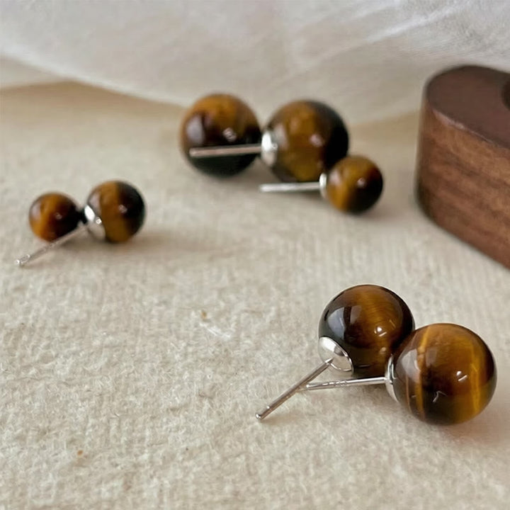 Buddha Stones Boucles d'oreilles puces rondes rétro œil de tigre, style simple, pour la protection - image 5