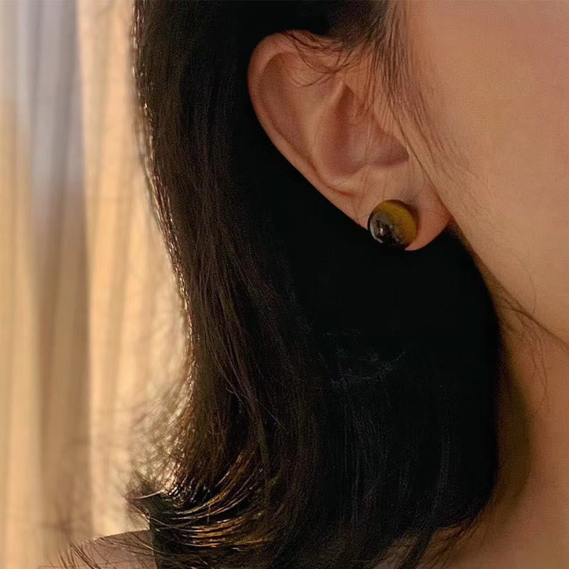 Buddha Stones Boucles d'oreilles puces rondes rétro œil de tigre, style simple, pour la protection - image 7