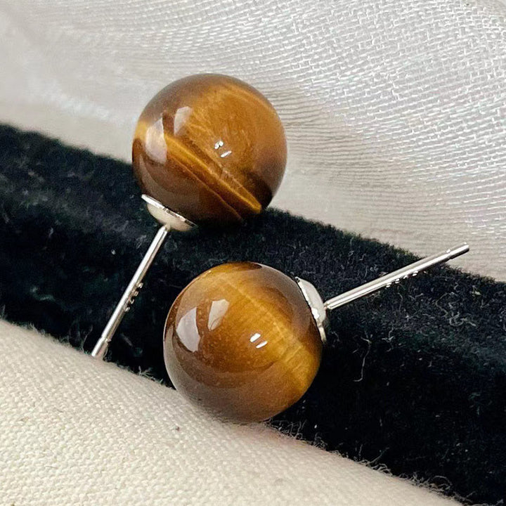 Buddha Stones Boucles d'oreilles puces rondes rétro œil de tigre, style simple, pour la protection - image 3