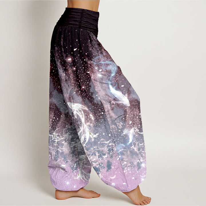 Buddha Stones Pantalon harem à taille élastique pour femme, motif aquatique de carpes koï en coton - image 7