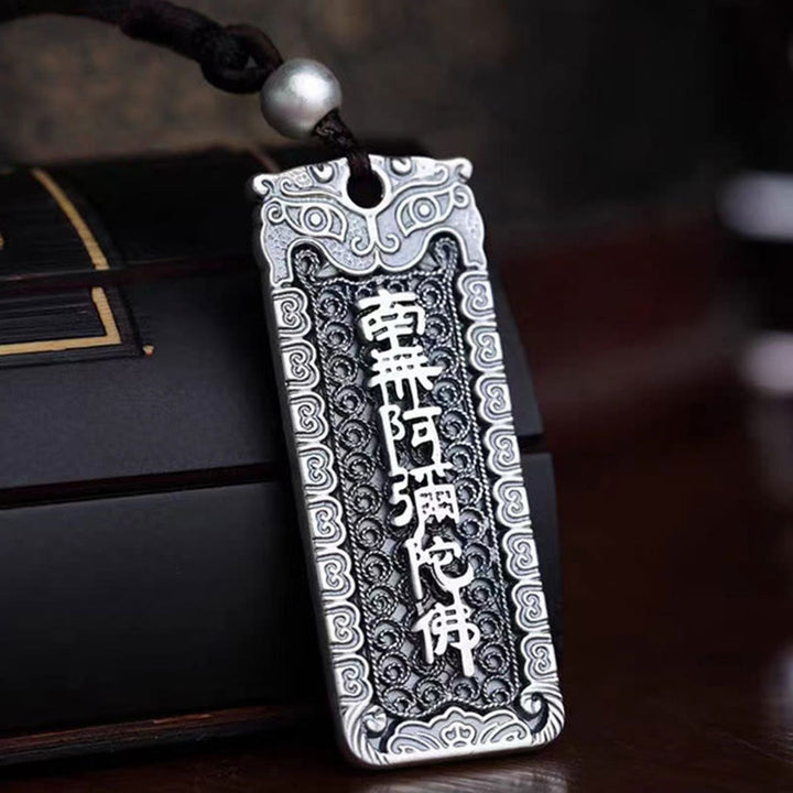 Buddha Stones Collier pendentif en cuivre Namo Amitabha Om Mani Padme Hum, corde de sagesse - image 7