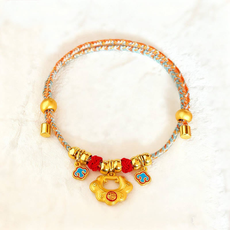 Buddha Stones Collier de protection ajustable pour chats et chiens, orné de perles colorées tressées et d'un personnage Fu - Serrure Ruyi - 40-50 cm - image 8