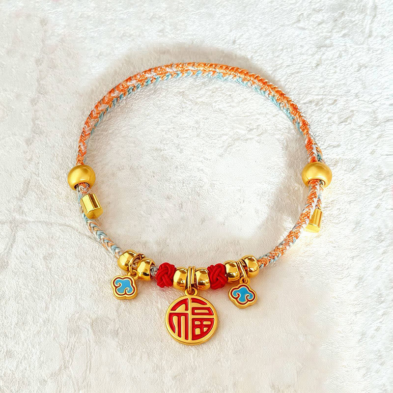 Buddha Stones Collier de protection ajustable pour chats et chiens, orné de perles colorées tressées et d'un personnage Fu - image 1