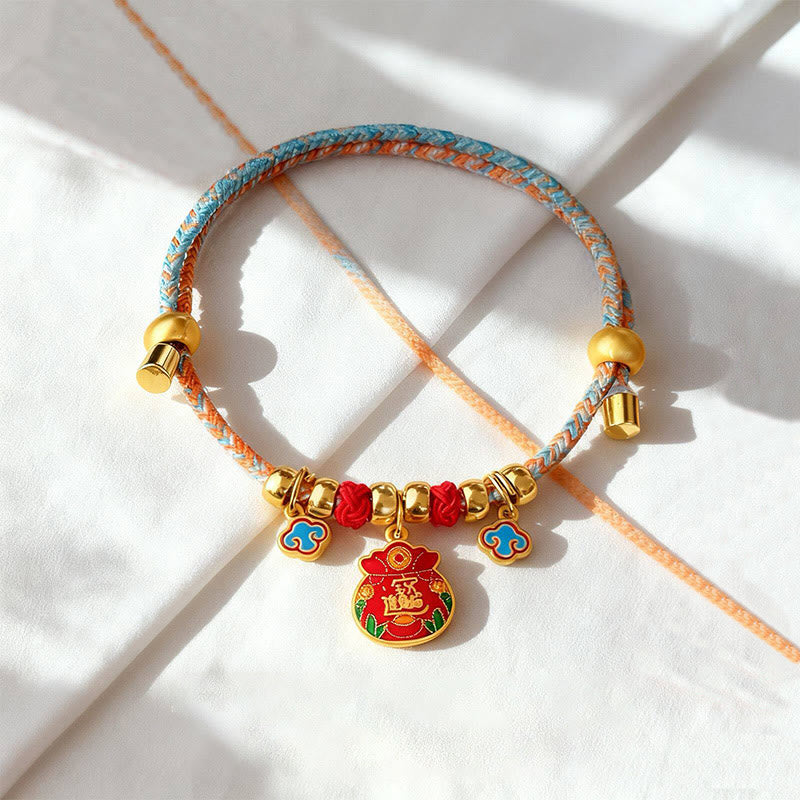 Buddha Stones Collier de protection ajustable pour chats et chiens, orné de perles colorées tressées et d'un personnage Fu - Sac d'argent - 40-50 cm - image 4