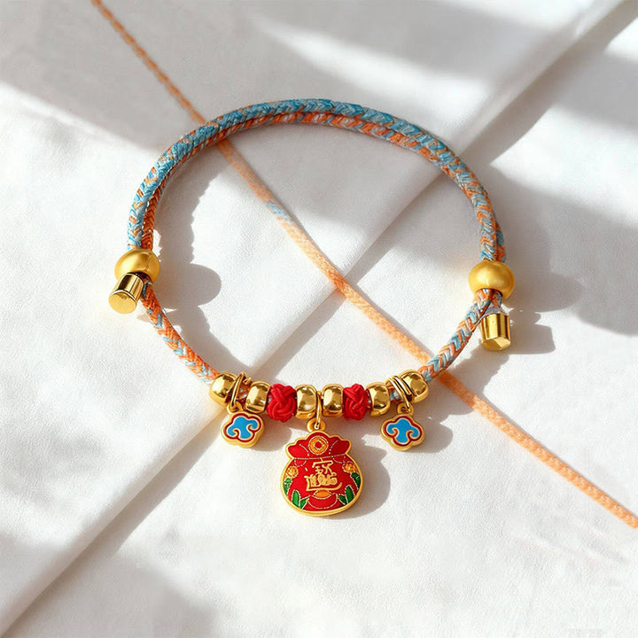 Buddha Stones Collier de protection ajustable pour chats et chiens, orné de perles colorées tressées et d'un personnage Fu - Sac d'argent - 40-50 cm - image 4