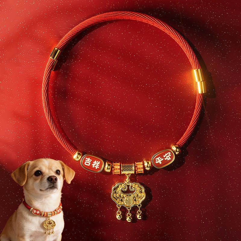 Buddha Stones Collier ajustable pour chats et chiens avec perles rouges et symbole Fu porte-bonheur - image 2
