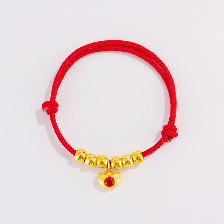 Buddha Stones Collier de protection ajustable pour chats et chiens, orné de perles rouges et du caractère Yuanbao Fu - image 2
