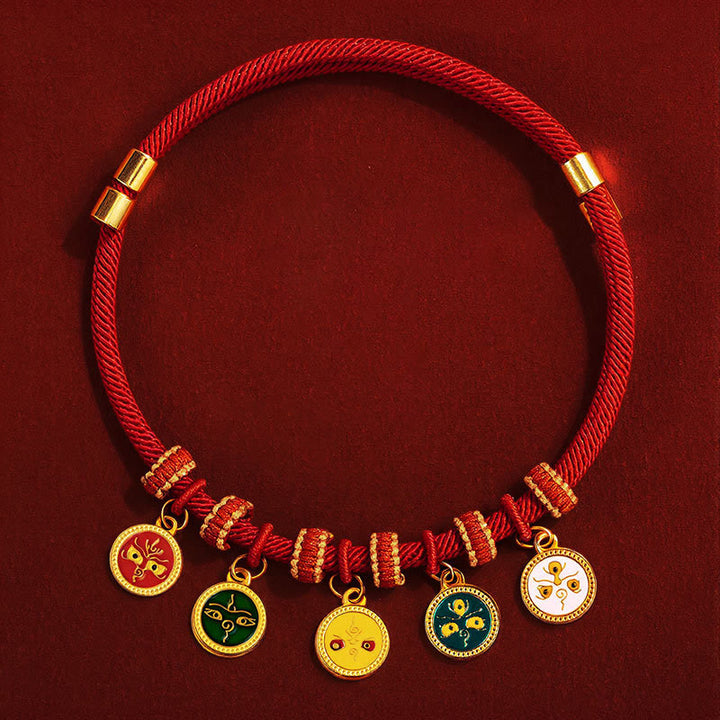 Buddha Stones Collier de protection ajustable pour chats et chiens avec perles rouges et boussole en forme de calebasse - Les cinq directions, dieux de la richesse - 20-50 cm - image 13