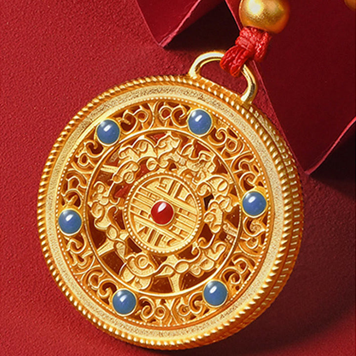 Buddha Stones Collier de protection ajustable pour chats et chiens avec perles rouges et boussole en forme de calebasse - image 10
