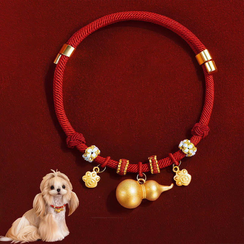 Buddha Stones Collier de protection ajustable pour chats et chiens avec perles rouges et boussole en forme de calebasse - Gourde - 20-50 cm - image 1