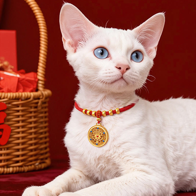 Buddha Stones Collier de protection ajustable pour chats et chiens avec perles rouges et boussole en forme de calebasse - image 11