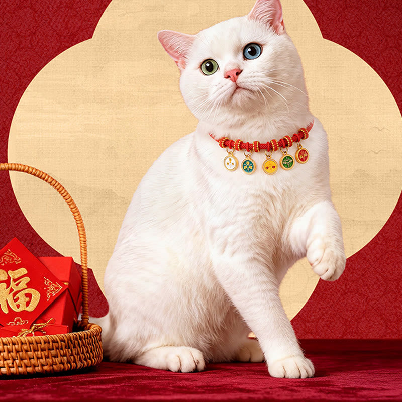 Buddha Stones Collier de protection ajustable pour chats et chiens avec perles rouges et boussole en forme de calebasse - image 15