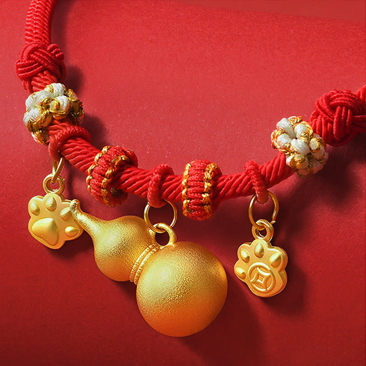 Buddha Stones Collier de protection ajustable pour chats et chiens avec perles rouges et boussole en forme de calebasse - image 4