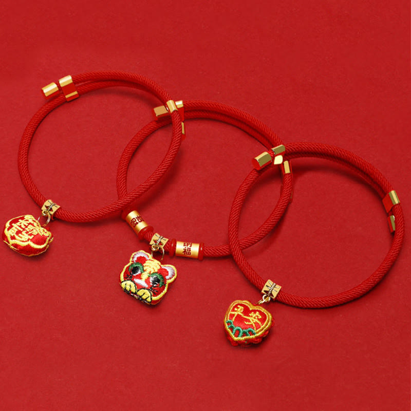 Buddha Stones Collier de protection ajustable pour chats et chiens, orné d'une broderie et d'un fil tressé rouge représentant un tigre Fu. - image 16