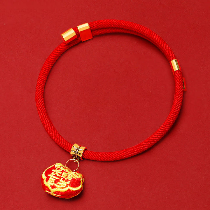 Buddha Stones Collier de protection ajustable pour chats et chiens, orné d'une broderie et d'un fil tressé rouge représentant un tigre Fu. - Serrure Ruyi - 26-44 cm - image 11