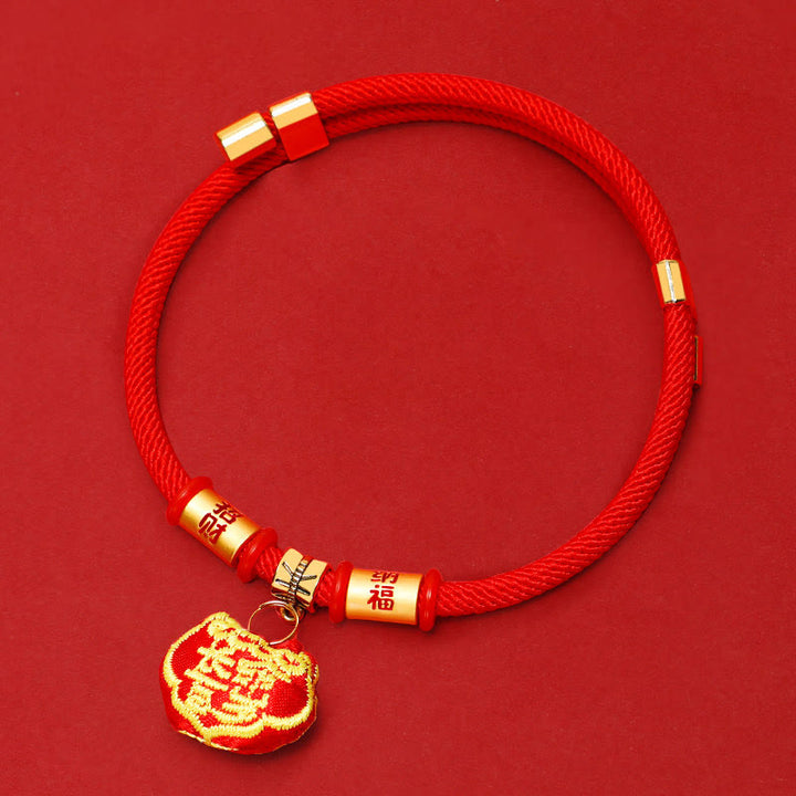 Buddha Stones Collier de protection ajustable pour chats et chiens, orné d'une broderie et d'un fil tressé rouge représentant un tigre Fu. - Verrou Ruyi de la Fortune Chanceuse - 26-44 cm - image 8