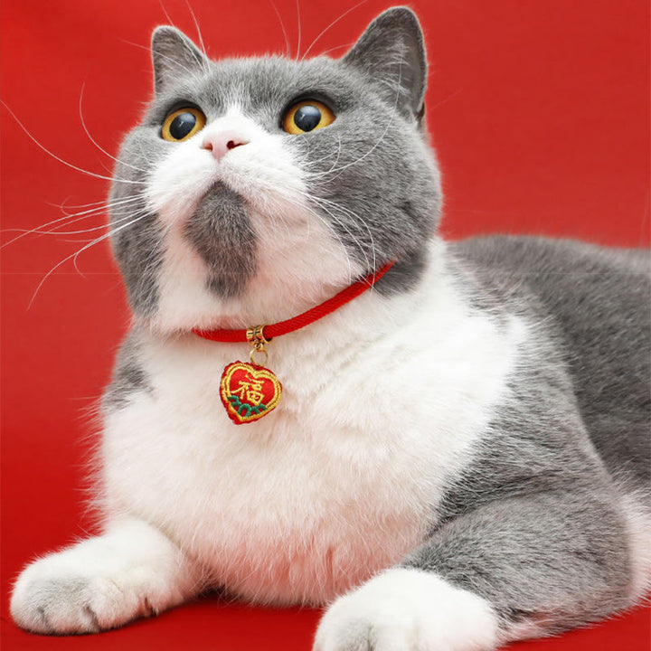 Buddha Stones Collier de protection ajustable pour chats et chiens, orné d'une broderie et d'un fil tressé rouge représentant un tigre Fu. - image 14