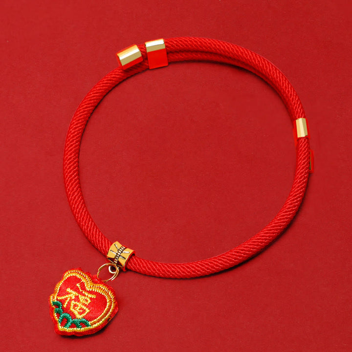 Buddha Stones Collier de protection ajustable pour chats et chiens, orné d'une broderie et d'un fil tressé rouge représentant un tigre Fu. - Personnage Fu - 26-44 cm - image 12