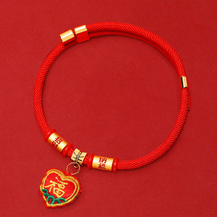 Buddha Stones Collier de protection ajustable pour chats et chiens, orné d'une broderie et d'un fil tressé rouge représentant un tigre Fu. - Personnage de la Fortune Chanceuse - 26-44 cm - image 9