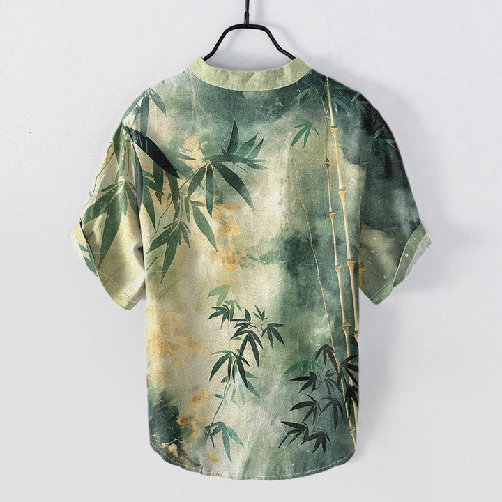 Buddha Stones Chemise homme à manches courtes et demi-boutonnages en coton et bambou - image 1