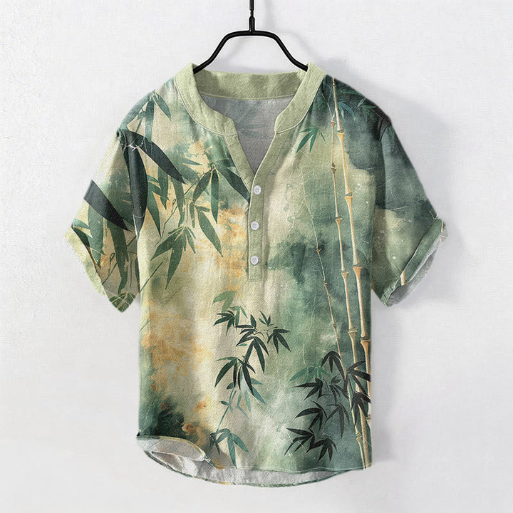 Buddha Stones Chemise homme à manches courtes et demi-boutonnages en coton et bambou - image 0
