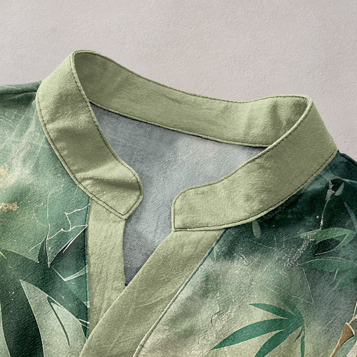 Buddha Stones Chemise homme à manches courtes et demi-boutonnages en coton et bambou - image 2