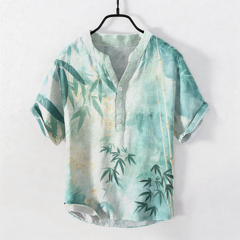 Buddha Stones Chemise homme à manches courtes et demi-boutonnages en coton et bambou - Turquoise moyen - US/UK/AU50，EU60 (5XL) - image 4