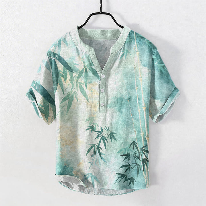 Buddha Stones Chemise homme à manches courtes et demi-boutonnages en coton et bambou - Turquoise moyen - US/UK/AU50，EU60 (5XL) - image 4