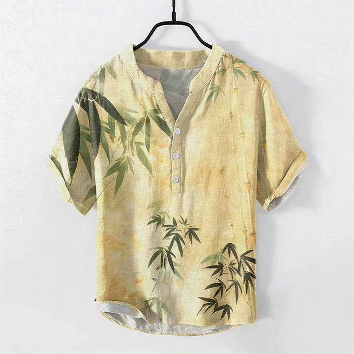 Buddha Stones Chemise homme à manches courtes et demi-boutonnages en coton et bambou - Kaki - US/UK/AU50，EU60 (5XL) - image 6
