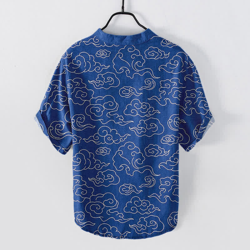 Buddha Stones Chemise homme à manches courtes et demi-boutonnages, motif nuage de coton - image 1