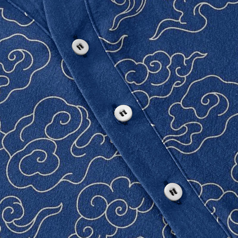 Buddha Stones Chemise homme à manches courtes et demi-boutonnages, motif nuage de coton - image 3