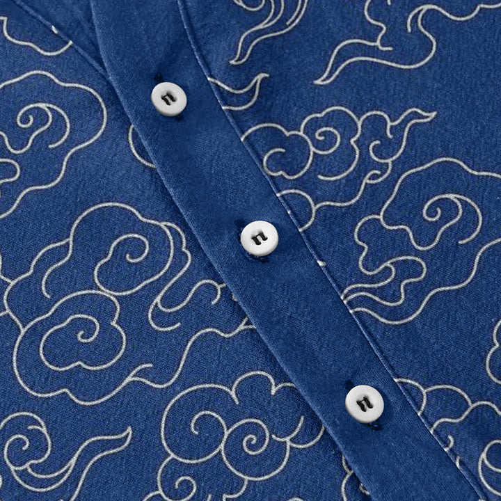 Buddha Stones Chemise homme à manches courtes et demi-boutonnages, motif nuage de coton - image 3