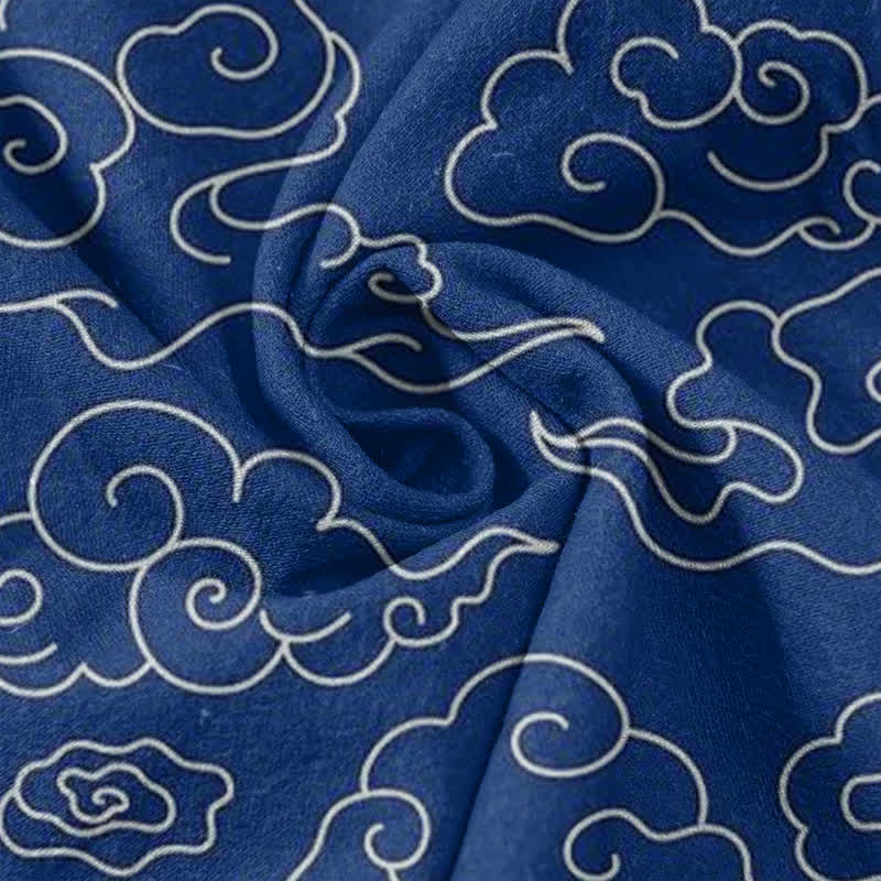 Buddha Stones Chemise homme à manches courtes et demi-boutonnages, motif nuage de coton - image 4