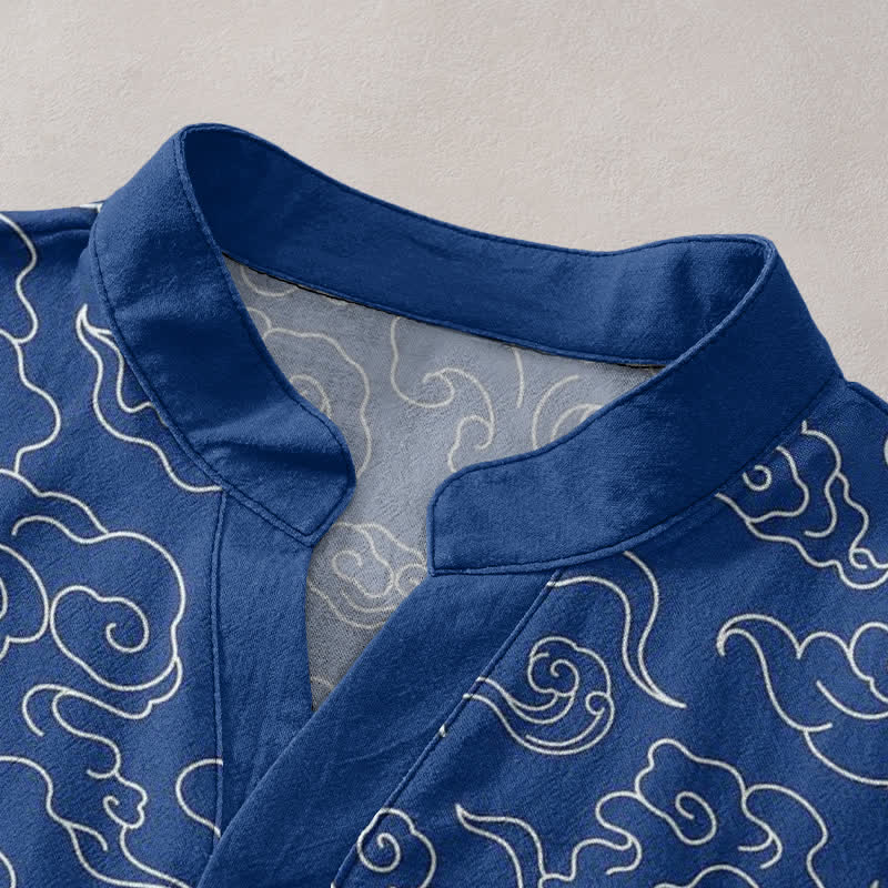 Buddha Stones Chemise homme à manches courtes et demi-boutonnages, motif nuage de coton - image 2