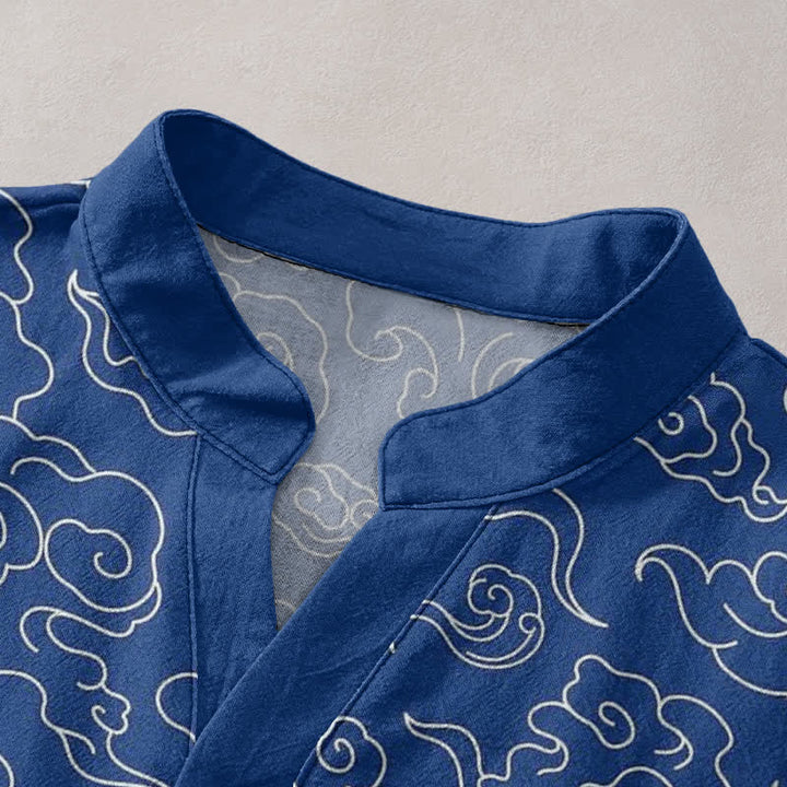 Buddha Stones Chemise homme à manches courtes et demi-boutonnages, motif nuage de coton - image 2