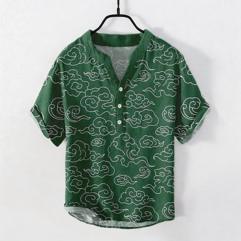 Buddha Stones Chemise homme à manches courtes et demi-boutonnages, motif nuage de coton - Vert d'eau - US/UK/AU50，EU60 (5XL) - image 5
