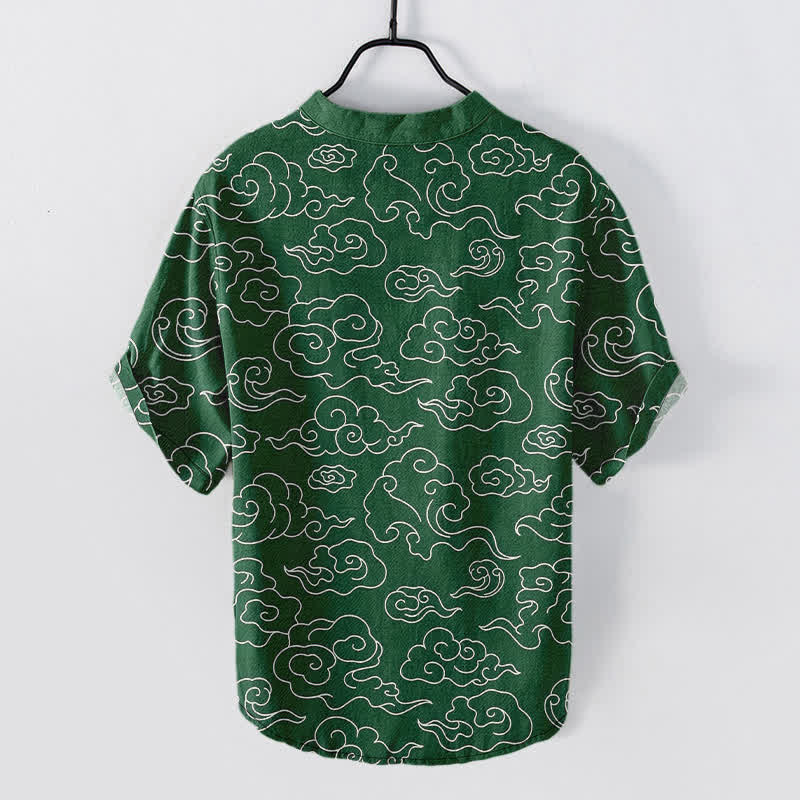 Buddha Stones Chemise homme à manches courtes et demi-boutonnages, motif nuage de coton - image 6