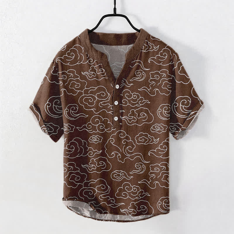 Buddha Stones Chemise homme à manches courtes et demi-boutonnages, motif nuage de coton - SaddleBrown - US/UK/AU50，EU60 (5XL) - image 7