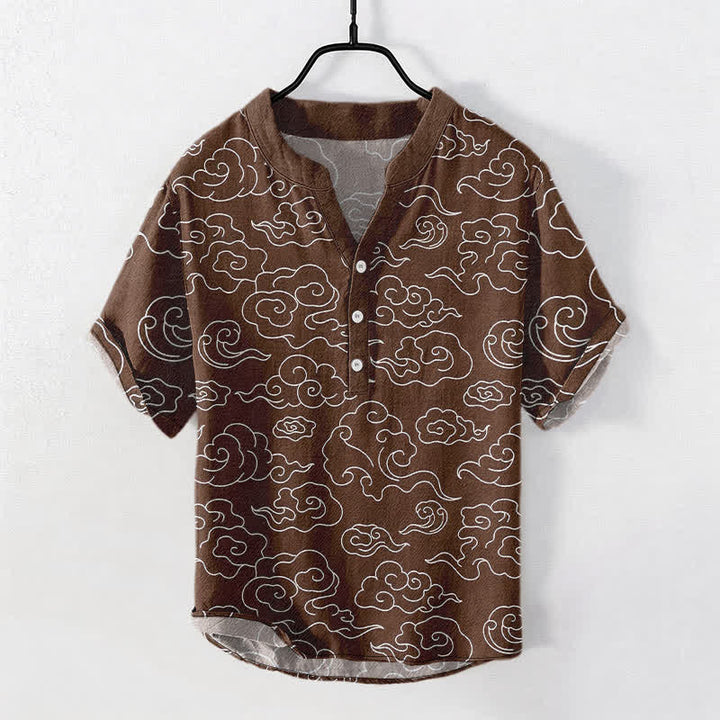 Buddha Stones Chemise homme à manches courtes et demi-boutonnages, motif nuage de coton - SaddleBrown - US/UK/AU50，EU60 (5XL) - image 7