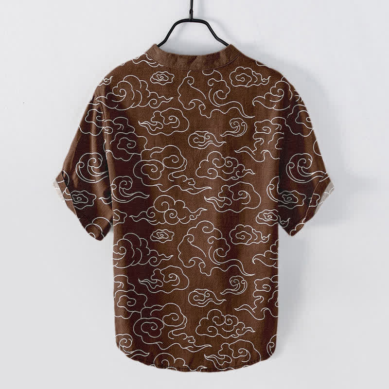 Buddha Stones Chemise homme à manches courtes et demi-boutonnages, motif nuage de coton - image 8